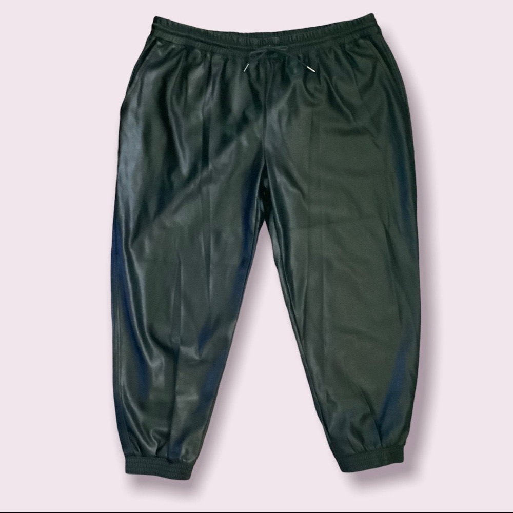 Scoop NYC Black Faux Leather Track Pants